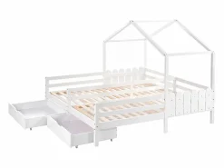 ModernLuxe Cama-cabina de pino macizo 2x90x200 cm - con 2 cajones - Blanco
