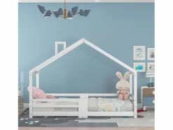 Hot Merax Cama-cabina para niños - 90 x 200 cm - pino - barrera y somier - Blanco