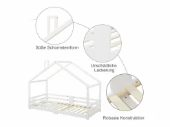 Hot Merax Cama-cabina para niños - 90 x 200 cm - pino - barrera y somier - Blanco