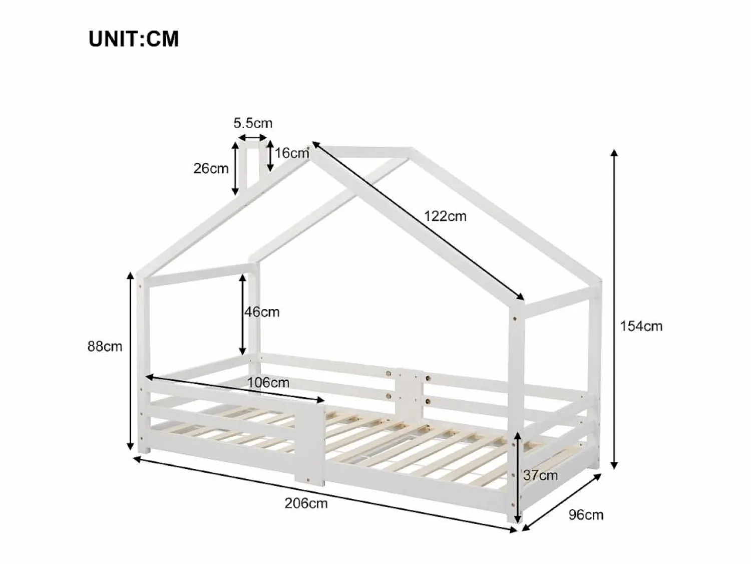 Hot Merax Cama-cabina para niños - 90 x 200 cm - pino - barrera y somier - Blanco