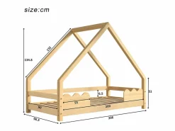 Outlet Cama-cabina 90x200 cm - madera de pino - con protección contra caídas y somier - Natural Cama Montessori