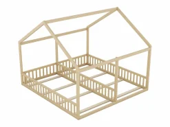 Hot Camarote para 2 niños 90x200cm - camas planas modelos casa camas 2 plazas 2 en 1 - natural Cama Montessori