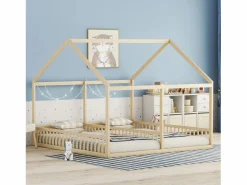 Hot Camarote para 2 niños 90x200cm - camas planas modelos casa camas 2 plazas 2 en 1 - natural Cama Montessori
