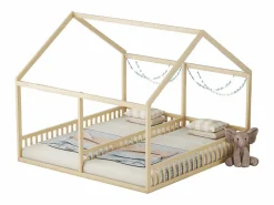 Hot Camarote para 2 niños 90x200cm - camas planas modelos casa camas 2 plazas 2 en 1 - natural Cama Montessori