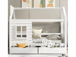 ModernLuxe Camarote 90x200 cm con 2 cajones - forma de casa - madera maciza - Blanco