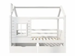 ModernLuxe Camarote 90x200 cm con 2 cajones - forma de casa - madera maciza - Blanco