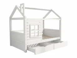 ModernLuxe Camarote 90x200 cm con 2 cajones - forma de casa - madera maciza - Blanco