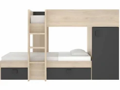 Clearance Camas tren modulares rinconeras compartimentos y colchón 2x90x190 cm roble y antracita RICARDO Cama Litera