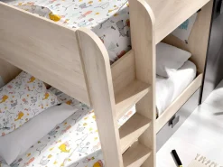 Vente-unique Camas tren modulares rinconeras con compartimentos 2x90x190 cm. roble y antracita. RICARDO