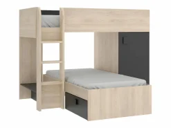 Vente-unique Camas tren modulares rinconeras con compartimentos 2x90x190 cm. roble y antracita. RICARDO