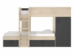 Vente-unique Camas tren modulares rinconeras con compartimentos 2x90x190 cm. roble y antracita. RICARDO