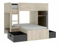 Vente-unique Camas tren modulares rinconeras con compartimentos 2x90x190 cm. roble y antracita. RICARDO