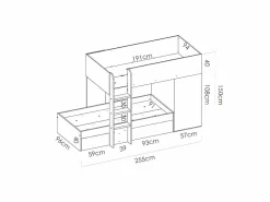 Vente-unique Camas tren modulares rinconeras con compartimentos 2x90x190 cm. roble y blanco. RICARDO