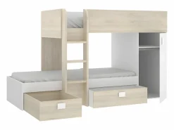 Vente-unique Camas tren modulares rinconeras con compartimentos 2x90x190 cm. roble y blanco. RICARDO