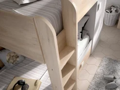 Vente-unique Camas tren modulares rinconeras con compartimentos 2x90x190 cm. roble y blanco. RICARDO