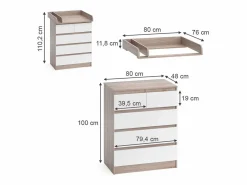 Cambiador sonoma/blanco 80x76x110.2 emma Mueble De Bebé