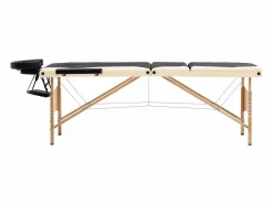 Helloshop26 Camilla de masaje plegable 3 secciones madera negra y beige 02_0001832