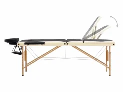 Helloshop26 Camilla de masaje plegable 3 secciones madera negra y beige 02_0001832