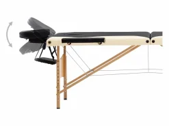 Helloshop26 Camilla de masaje plegable 3 secciones madera negra y beige 02_0001832