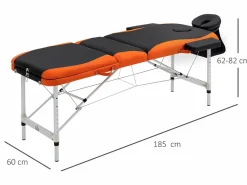 Outlet Camilla de masaje plegable negro y naranja 185x60x82 cm Camilla De Masaje
