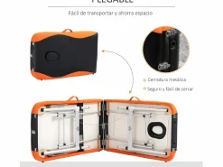 Outlet Camilla de masaje plegable negro y naranja 185x60x82 cm Camilla De Masaje