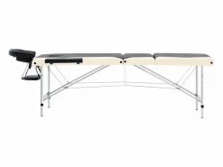 Hot Helloshop26 Camilla de masaje plegable 3 secciones acero inoxidable negro y beige 02_0001821 Negro / Beige