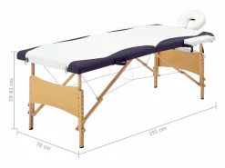 Best Helloshop26 Camilla de masaje plegable camilla de masaje banco sofá portátil terapia cosmética profesional Shiatsu Reiki 2 zonas madera blanca y morada 02_0001812 Blanco