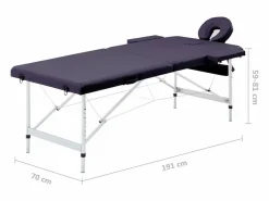 Helloshop26 Camilla de masaje plegable camilla de masaje banco sofá portátil terapia cosmética profesional shiatsu reiki 2 zonas aluminio morado 02_0001810