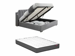 Vente-unique Canapé abatible 140 x 190 cm con cabecero curvado de terciopelo + colchón - TEOMIS