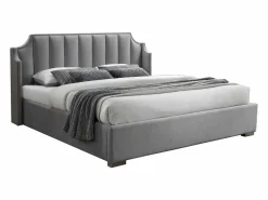 Vente-unique Canapé abatible 180 x 200 cm con cabecero curvado de terciopelo gris - TEOMIS