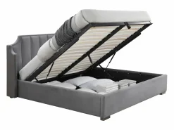 Vente-unique Canapé abatible 180 x 200 cm con cabecero curvado de terciopelo gris - TEOMIS