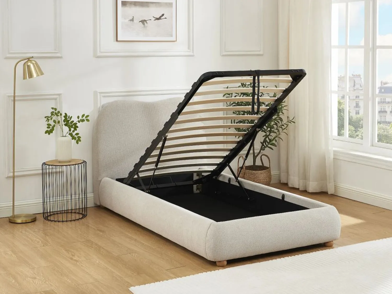 Clearance Canapé abatible 90 x 190 cm de tela color + colchón - VANARI Cama Con Canapé|Cama Con Almacenaje