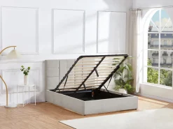 Clearance Canapé abatible 140 x 190 cm de tela color gris + colchón - HOPEYA de Pascal Morabito Cama Con Canapé|Cama Adulto