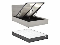 Clearance Canapé abatible 140 x 190 cm de tela color gris + colchón - HOPEYA de Pascal Morabito Cama Con Canapé|Cama Adulto