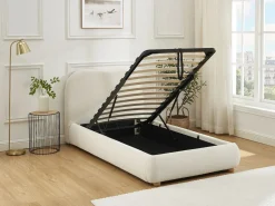 Vente-unique Canapé abatible 90 x 190 cm en tela bouclé beige - VANARI