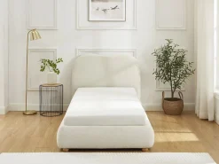Vente-unique Canapé abatible 90 x 190 cm en tela bouclé beige - VANARI