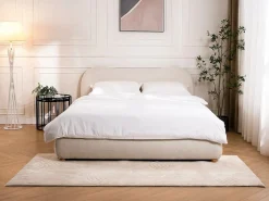 Outlet Vente-unique Canapé abatible 180 x 200 cm en tela bouclé beige + colchón - VANARI Blanco