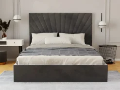 New Vente-unique Canapé abatible 140 x 190 cm terciopelo gris ntracita + colchón - RILIODA Gris antracita