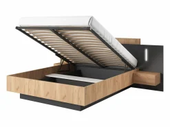 Vente-unique Canapé abatible con mesitas de noche 140 x 190 cm 2 cajones y LEDs natural y antracita - FRANCOLI