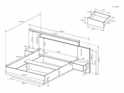 Clearance Canapé abatible con mesitas de noche queen size 160 x 200 cm con LEDs natural y antracita + colchón - FRANCOLI Cama Con Canapé|Cama Con Almacenaje