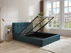 Hot Vente-unique Canapé abatible de 140 x 190 cm de tela bouclé azul petróleo - MAZIRI Azul verdoso