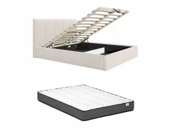 Clearance Canapé abatible de 140 x 190 cm cabecero con costuras verticales tela + colchón - KILACLO Cama Con Canapé