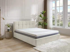 Vente-unique Canapé abatible de 140 x 190 cm de tela bouclé blanca + colchón - MAZIRI