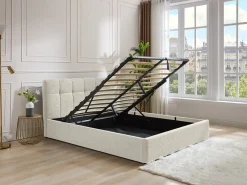 Vente-unique Canapé abatible de 140 x 190 cm de tela bouclé blanca + colchón - MAZIRI