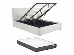 Vente-unique Canapé abatible de 140 x 190 cm de tela bouclé blanca + colchón - MAZIRI