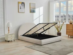 Online Vente-unique Canapé abatible de 160 x 200 cm de tela rizada color - LIRIMO Crema