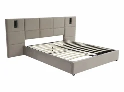 Vente-unique Canapé abatible de 180 x 200 cm con cabecero y lámpara de terciopelo + colchón - SARETO