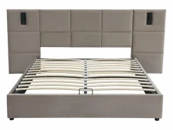 Vente-unique Canapé abatible de 180 x 200 cm con cabecero y lámpara de terciopelo + colchón - SARETO