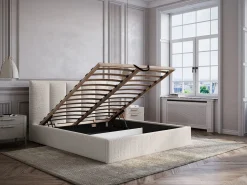 Online Vente-unique Canapé abatible de 180 x 200 cm con cabecero con costuras verticales tela - KILACLO Beige