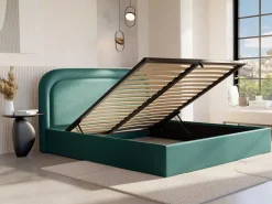 Canapé abatible de 160 x 200 cm de tela jaspeada color pato - FIREZA Cama Con Canapé